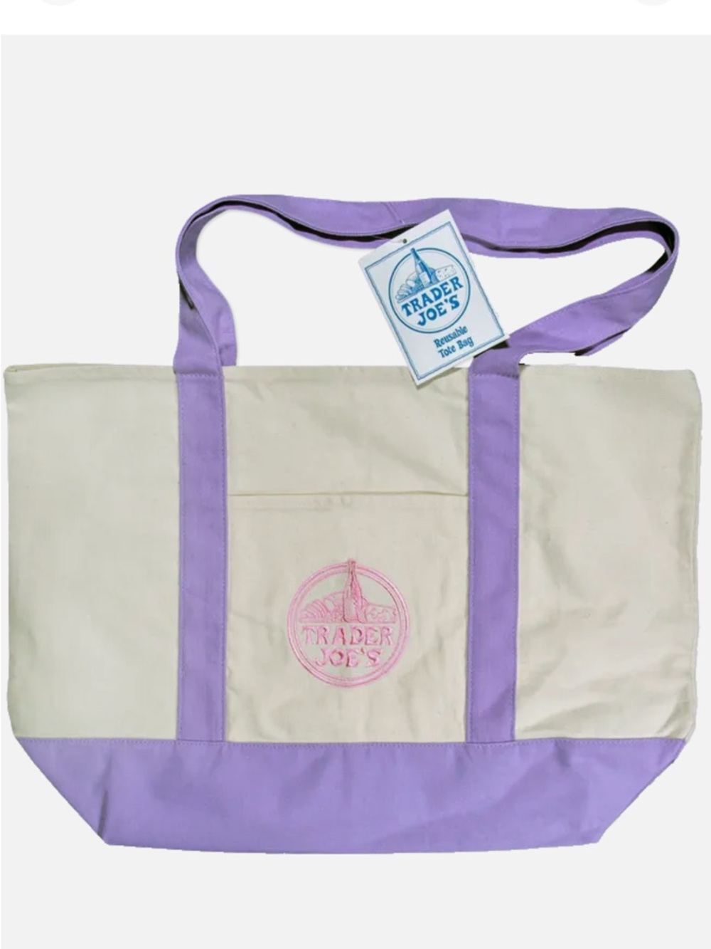 Cream and Lavender Trader Joe’s Canvas Tote Bag NWT